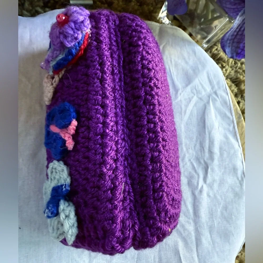 Purple Crochet eyeglass holder with Butterfly Designs